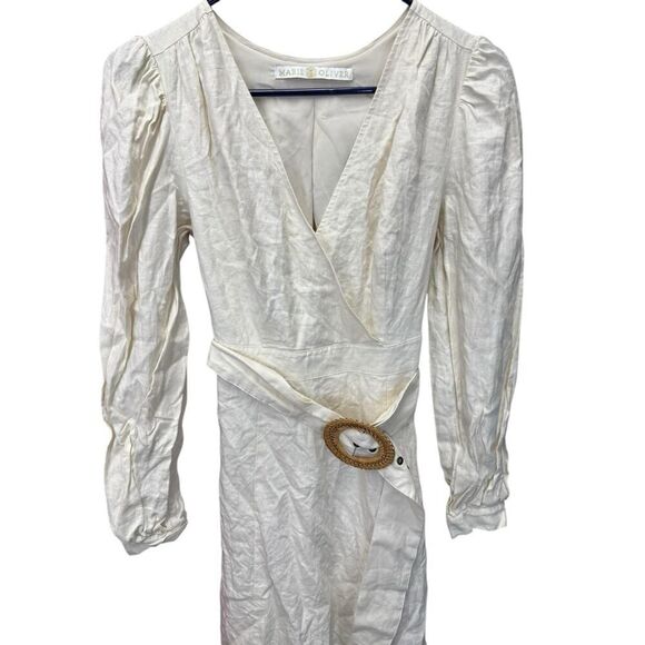 MSRP 450$ Marie Oliver Evelle Linen Tie-Waist Midi-Dress Ivory XS - Picture 7 of 14